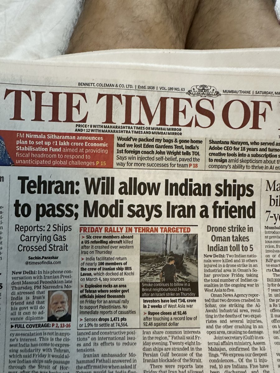 Arv1008's tweet photo. @ravish_journo TOI headlines declares that Iran already agreed to allow Indian ships. Is this headlines management? https://t.co/1pVlTVHv83