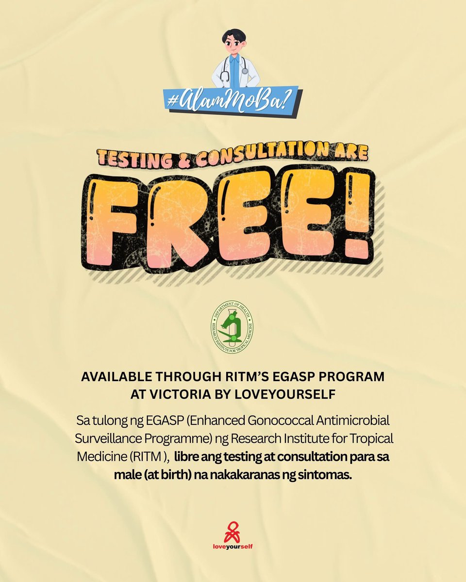 LoveYourselfPh's tweet photo. #AlamMoBa? Available ang safe, confidential, at judgment-free sexual health services sa Victoria by LoveYourself, kasama ang HIV at EGASP testing at counseling!
📍 2442 Park Avenue, 1/F Torres Building, Pasay City
🕑 OPEN: Wednesday to Sunday – 12:00NN to to 7:00 PM
📞 0915 831 8715
#VictoriaByLoveYourself
#LoveYourselfPH