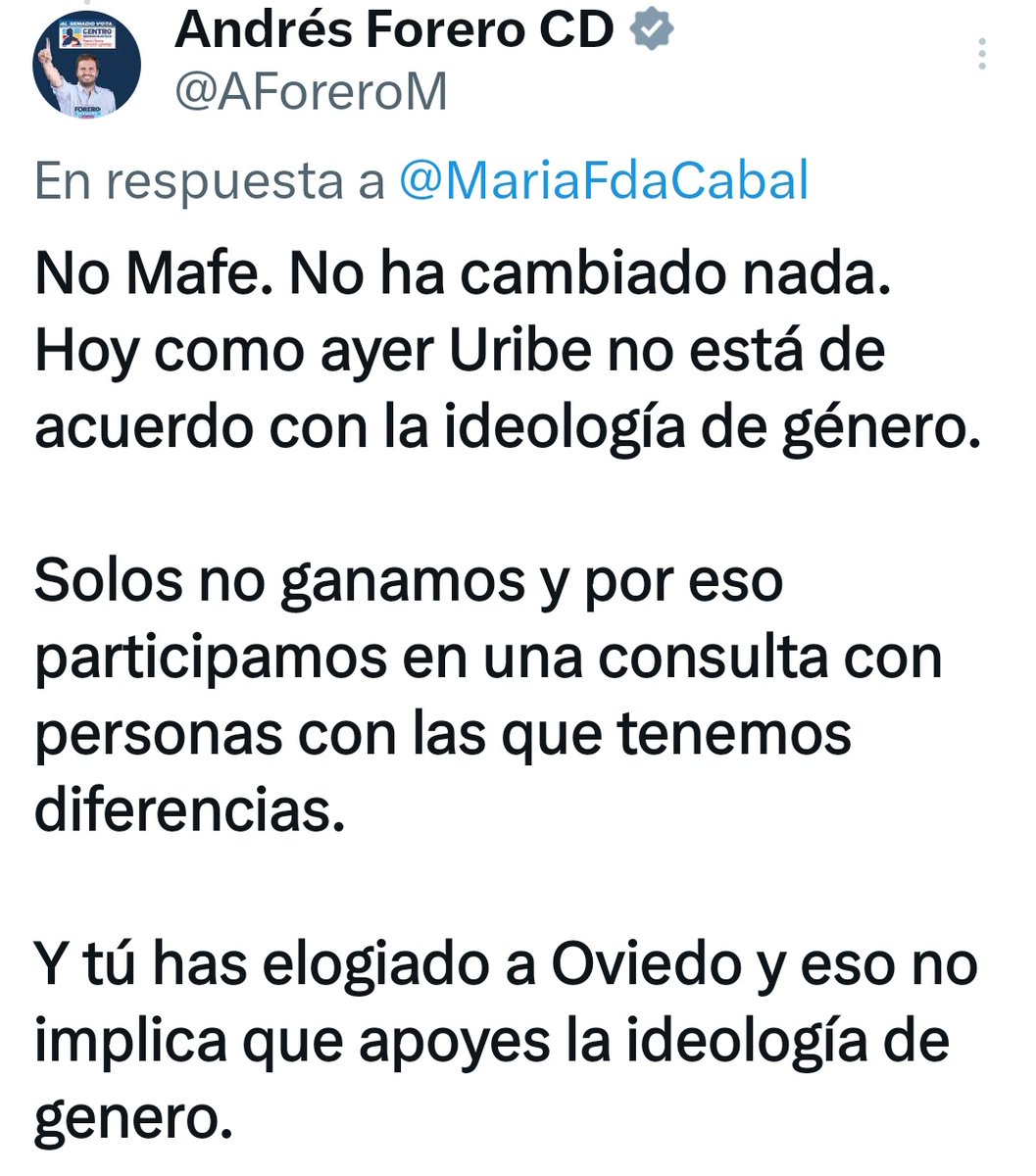 Luzz_Opina's tweet photo. @MariaFdaCabal Bien Andrés Forero, directo y al grano, así se les responde a los que quieren pescar 🎣 en río revuelto.💪 https://t.co/C4lkrrytwL