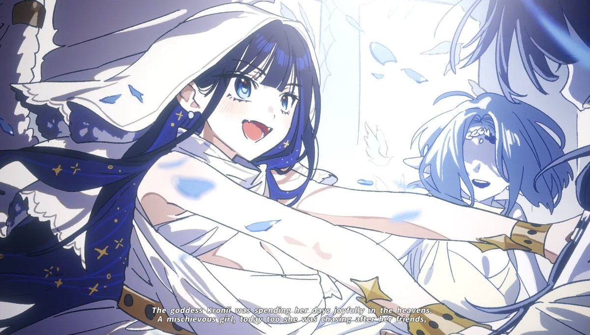 Sneightow's tweet photo. So this is an AU Kronii? I still like that. The art is also so pretty! Also is that Sally on the right edge? Looks like yuuto's design and would fit since it talks about her playing with her friends https://t.co/VBVGnNFdcA