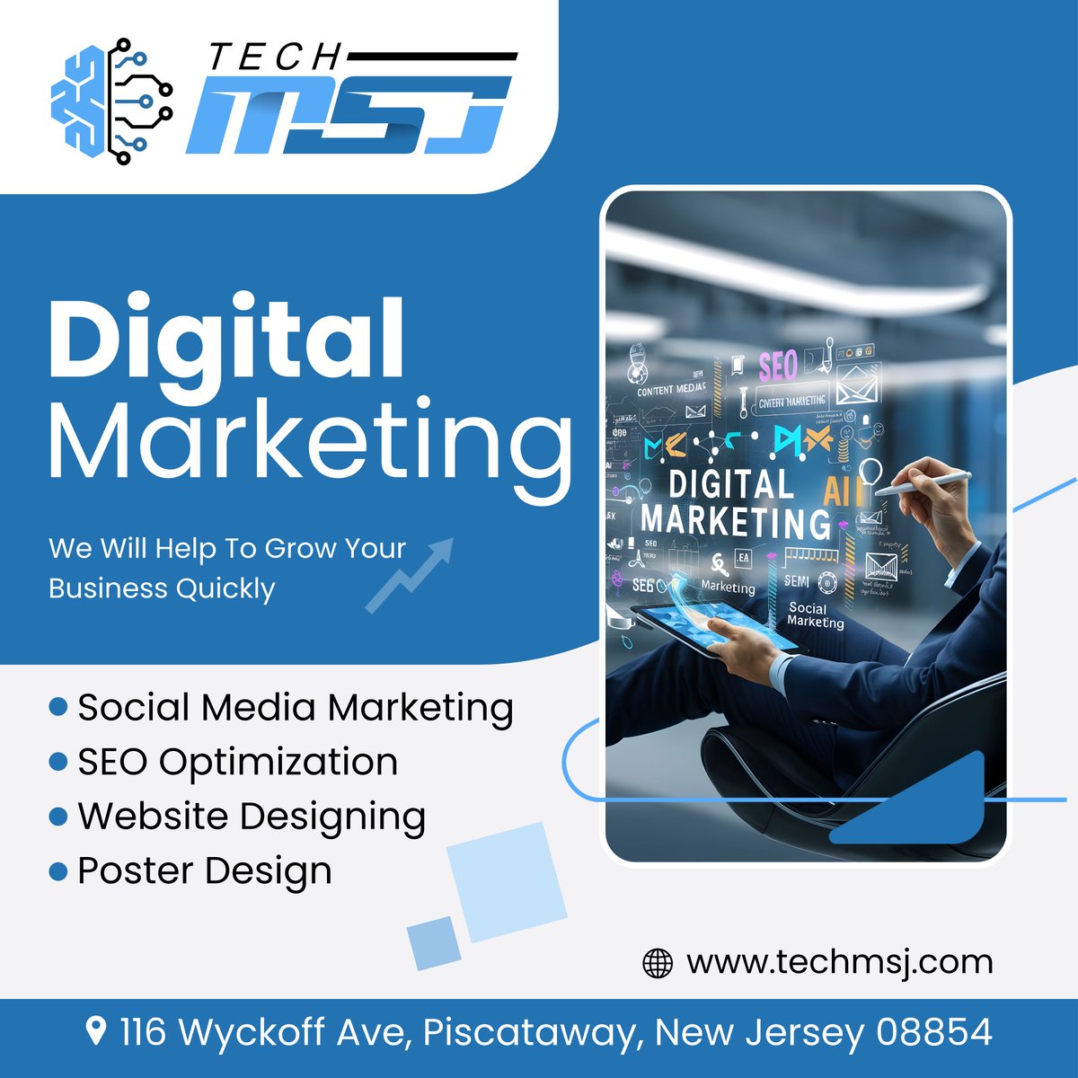 Techmsj9's tweet photo. 🚀 Ready to grow your business online?

From SEO to Social Media &amp; Web Design — we deliver real results that drive traffic, leads, and sales.

📈 Let’s scale your brand today
🌐 https://t.co/TkpXP8iBKk

#DigitalMarketing #SEO #WebDesign #BusinessGrowth #MarketingAgency https://t.co/BtQSe0Ruen
