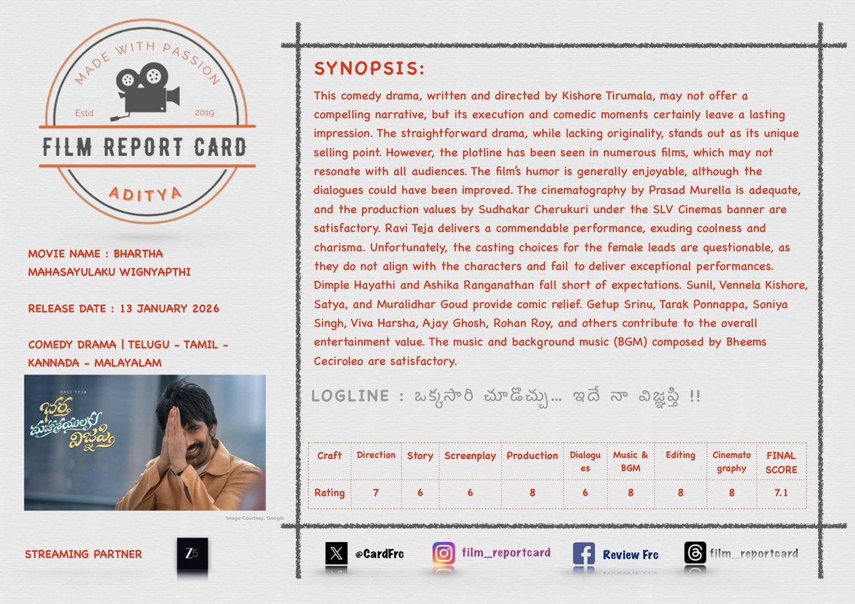 Film Report Card - FRC (Your Movie 🎥 My Review✍️) tweet media