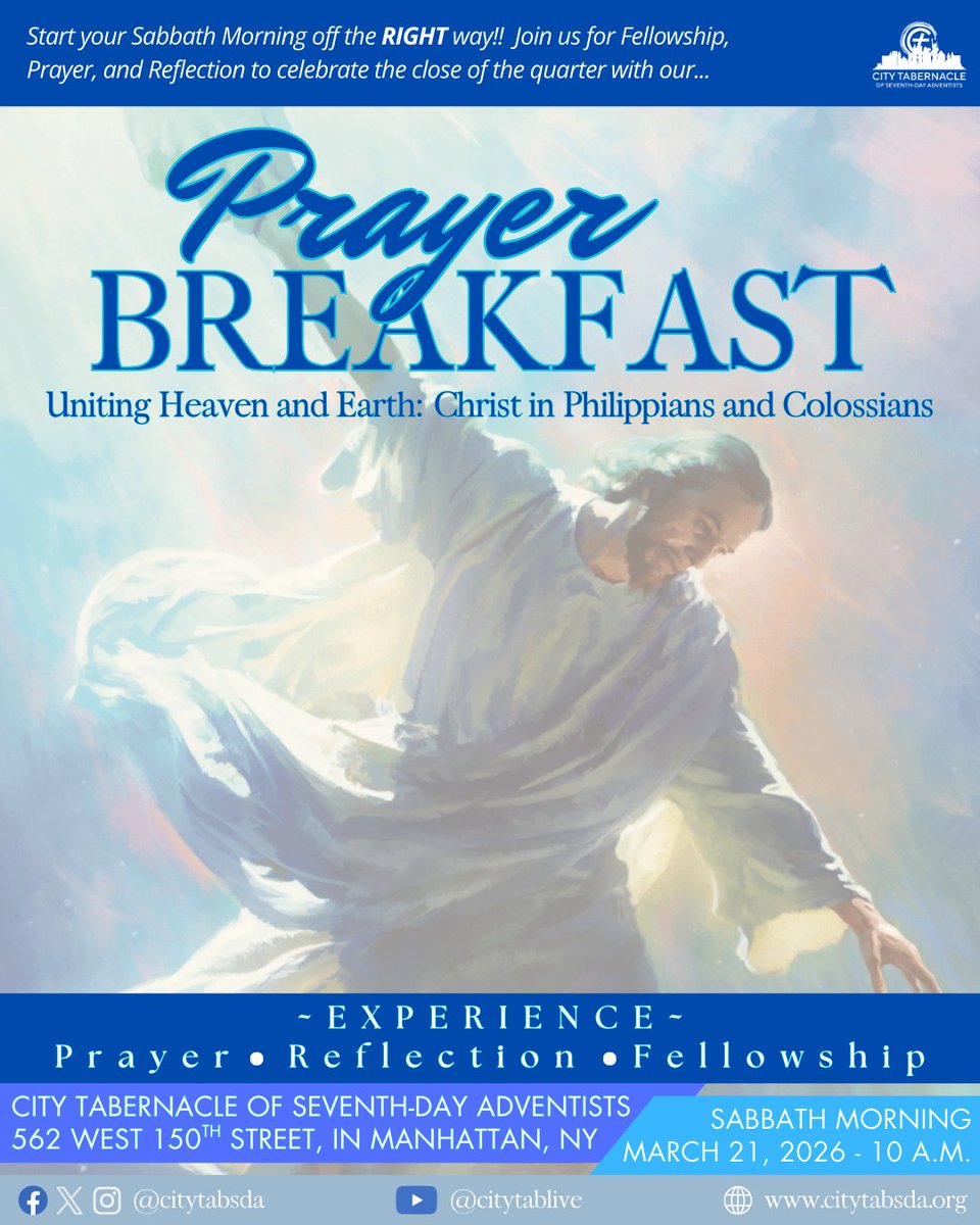 Next weekend, March 21st, Experience Prayer...Reflection...and Fellowship #PrayerBreafast #SabbathSchool #GYD