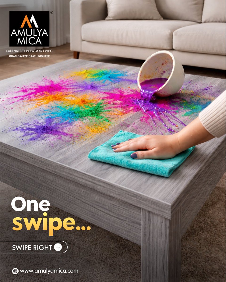 Amulya_Mica's tweet image. Holi colours may stay on memories, not on your furniture. Amulya Mica laminates resist stains and wipe clean easily, keeping your surfaces fresh, neat, and ready for everyday living.
- - - - -
🌐: amulyamica.com

#AmulyaMica #StainResistant #SmartLiving #EasyClean