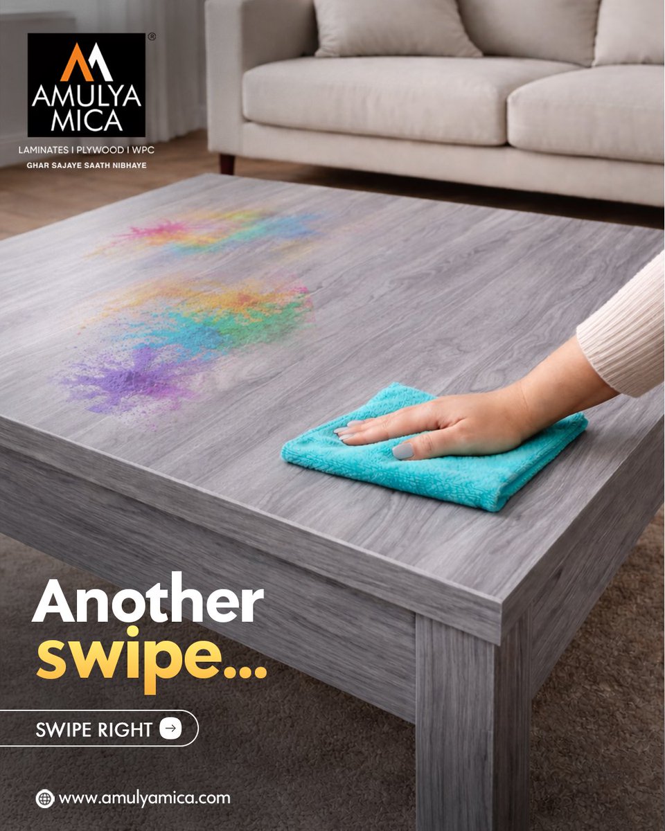 Amulya_Mica's tweet image. Holi colours may stay on memories, not on your furniture. Amulya Mica laminates resist stains and wipe clean easily, keeping your surfaces fresh, neat, and ready for everyday living.
- - - - -
🌐: amulyamica.com

#AmulyaMica #StainResistant #SmartLiving #EasyClean