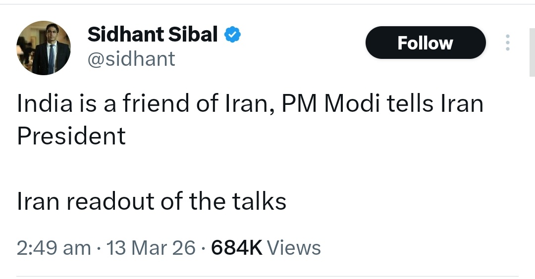 According to the Govt of India, Iran is a friend of India

PM Modi himself told this to the President of present Iranian regime

But still, this person who is journalist at NDTV, continuously call the Iranian regime as "Terrorist regime"

Which is against our Nation's foreign
