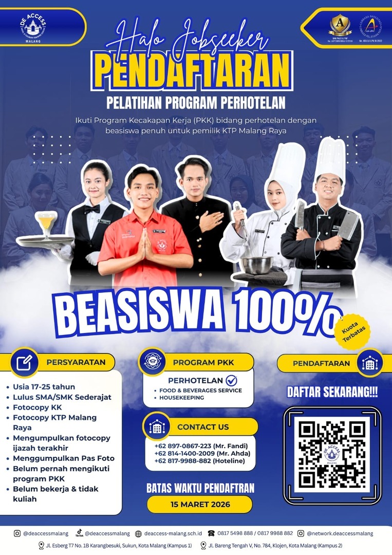 ngalamfess's tweet photo. Oyi, halo temen². Ini ada Program Pelatihan GRATIS untuk dunia perhotelan. 
Barangkali kalian ada yang mau switch career kerja di Hotel, bisa dimulai dari sini. 

Ini bener bener GRATIS, Tanpa biaya satu rupiahpun https://t.co/pCZM6yg08x