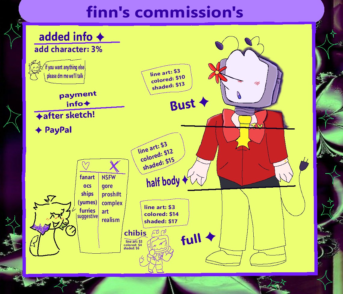 BUGS_BATTY101's tweet photo. SO IM OPENING MY COMMISSIONS!
✦
✦
#arttwt 
#antiAIART 
#commisonsopen 
#comsopen 
#artistTWT https://t.co/Bf1FsINopB