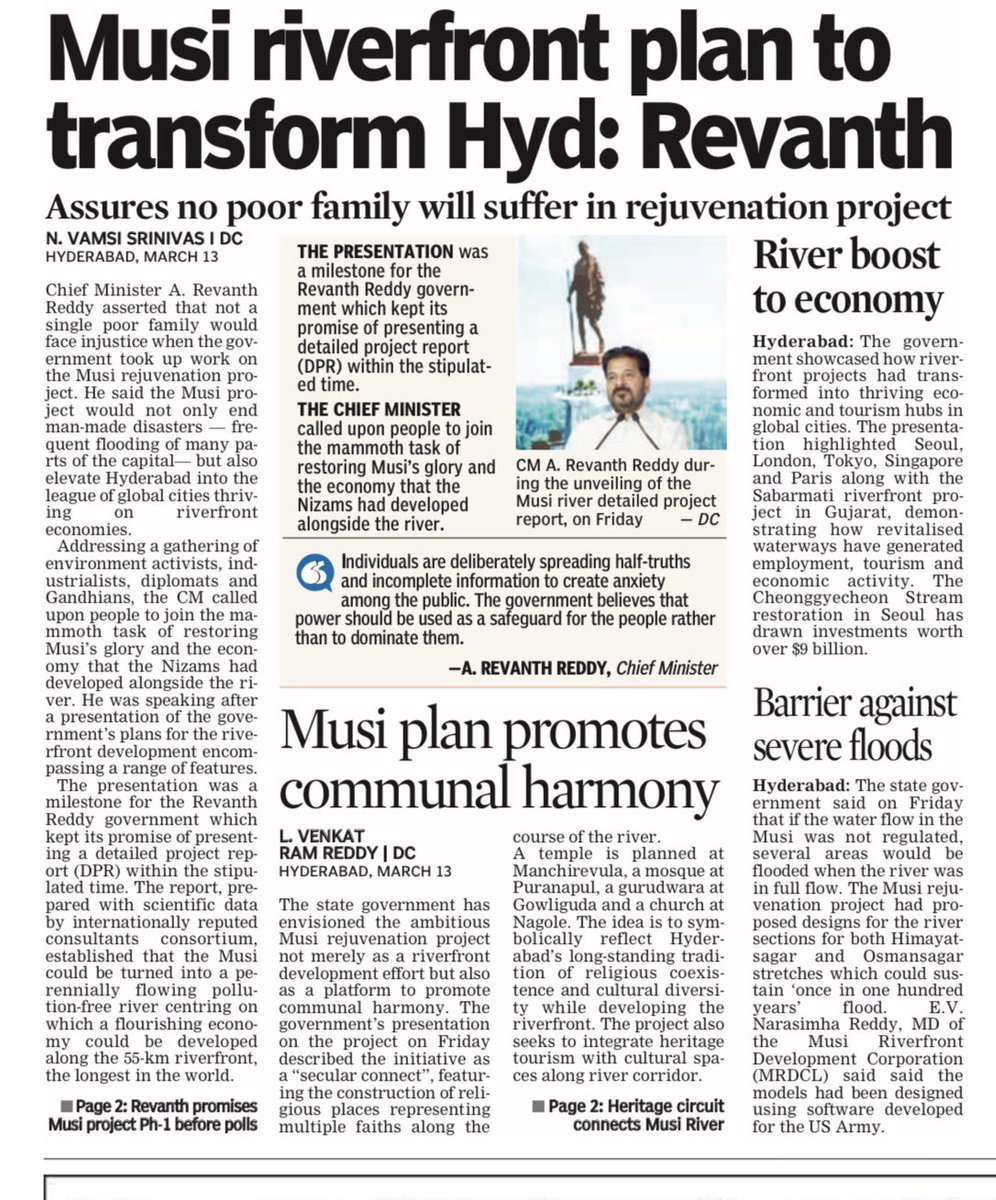 PoliTalksDwh0's tweet image. London, Seoul, Singapore... and now Hyderabad? 

The Musi Riverfront plan is here to end man-made disasters and skyrocket the local economy. A 55km transformation is officially in the works! 

#MusiProject #RevanthReddy #HyderabadRising