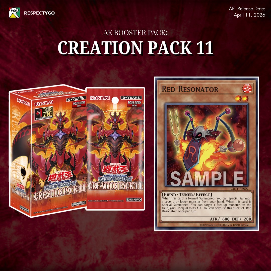 Respect_YGO's tweet photo. JUST IN: 4 "Resonator" cards revealed as part of the upcoming Asian English Booster Pack "Creation Pack 11" releasing on April 11, 2026!
#fypシ #遊戯王 #yugioh #yugiohcollection https://t.co/GgbH1eWtgF