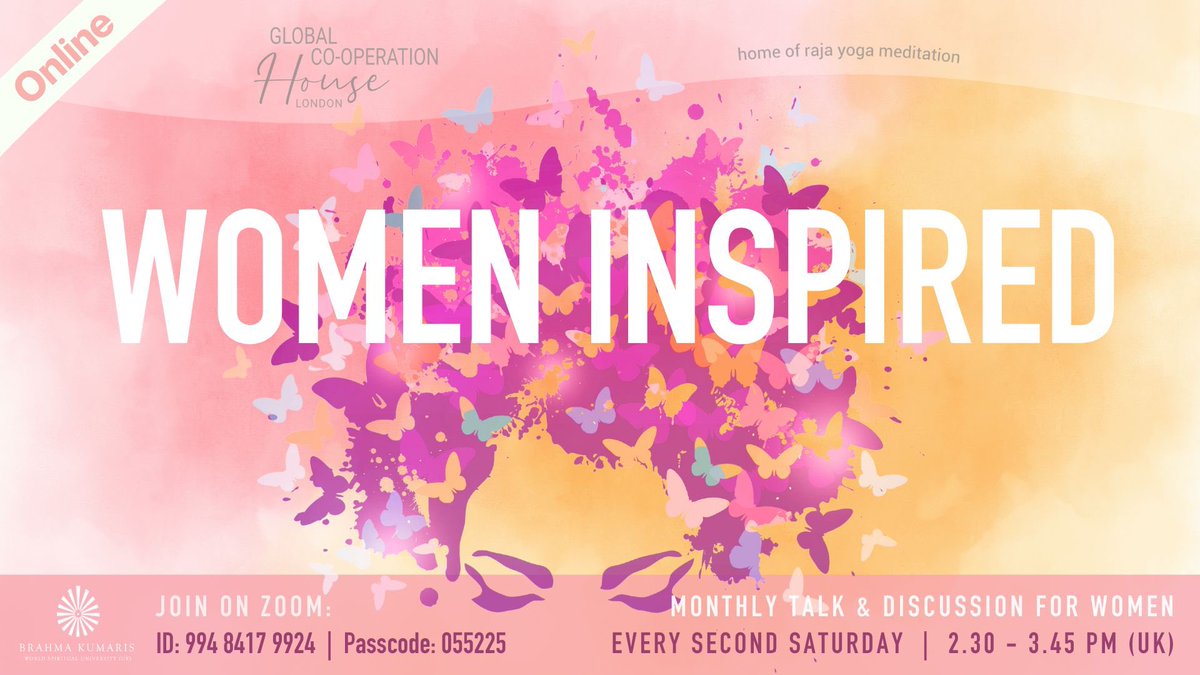 BKLondonGCH's tweet image. WOMEN INSPIRED 
(WIN) is a monthly program supporting women to live  their best lives with inner clarity. 

2nd Saturday of each month, 14:30 - 15:45

On Zoom:  Meeting ID: 994 8417 9924 | Passcode: 055225

More Info: globalcooperationhouse.org/whatson-full/s…

#FreeEvent #WomenInspired #GIVEtoGAIN