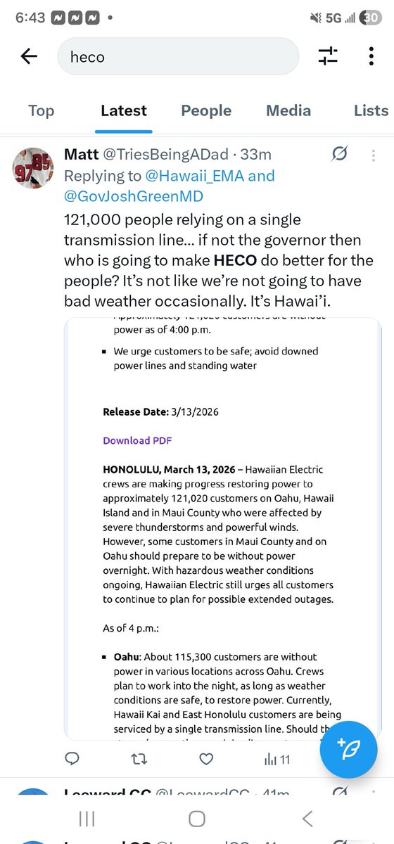 bradygurl's tweet photo. Any updates from HECO? Power outage map not working. Down in Waikiki as far as I can see. Also in many other areas like Portlock, Ewa, Manga, Makiki of which I can confirm.  

Is this true? We have one major line? https://t.co/6Ox9IEbRbk