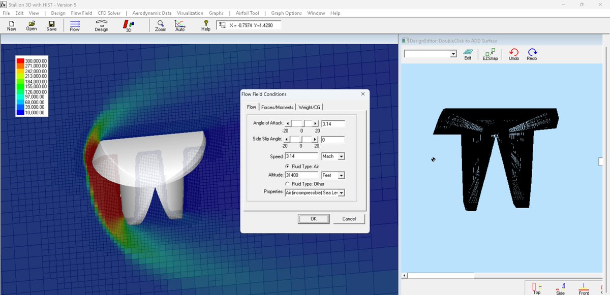 pat_hanley's tweet photo. Happy Pi Day 🥧
Geometry:  Circular wing, span 3.14 m, Pi Aerofoil
Conditons: AoA = 3.14 ,  Mach 3.14  @ 31,400 ft.
Aero via Stallion 3D ➡️ https://t.co/bHOSlWRyRB https://t.co/IkKC1i1vuI