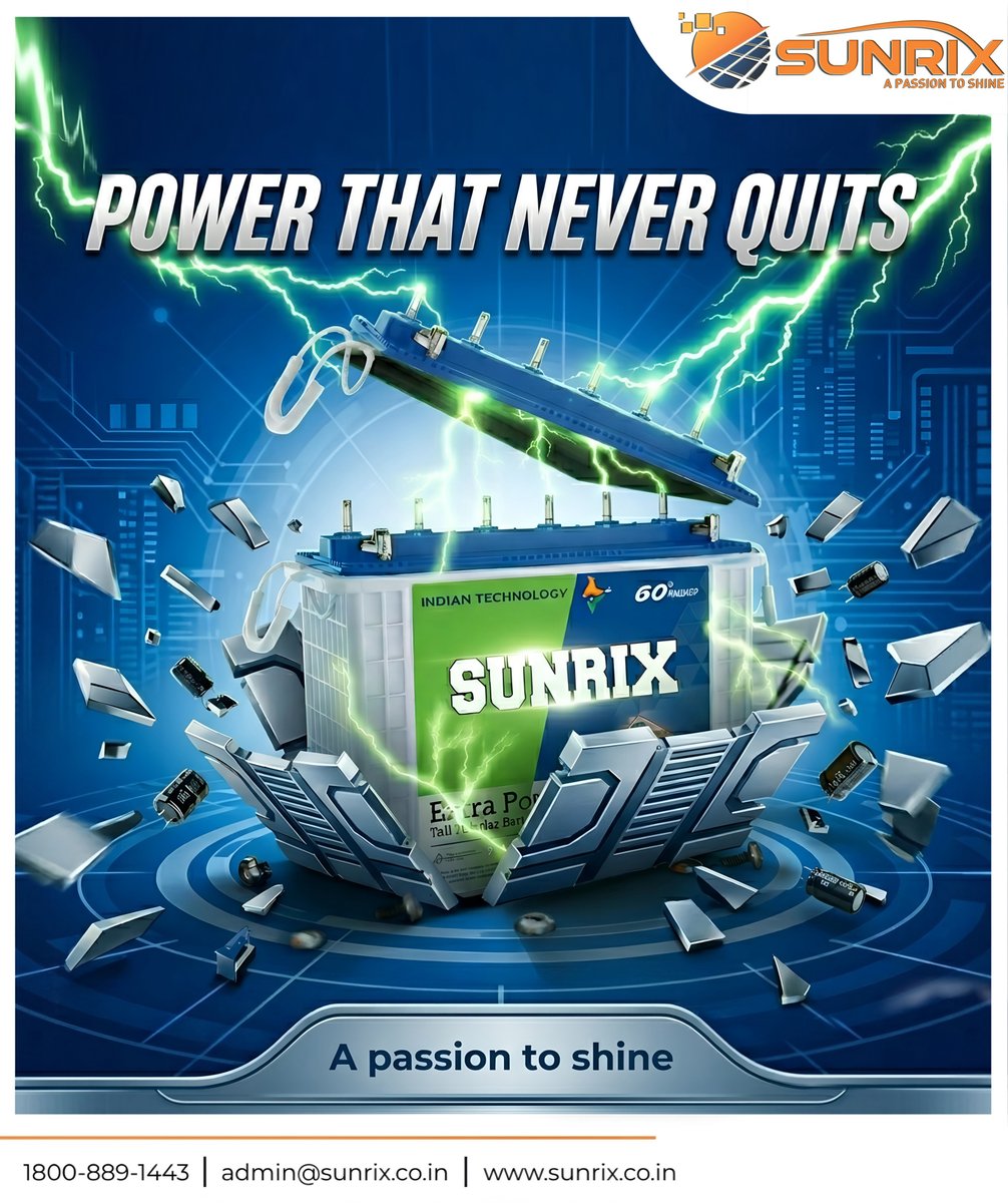 sunrixsolar's tweet photo. "Power that never quits – SUNRIX delivers unmatched energy with Indian technology."

#Sunrix #PowerThatNeverQuits #IndianTechnology #ExtraPower #EnergySolutions #PassionToShine #ReliablePerformance https://t.co/lWxvhJNe9c