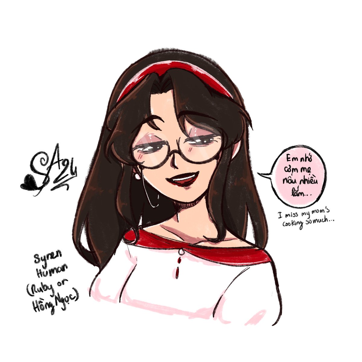 Syren human is here guys. Her real name is Hồng Ngọc, in english call her is "Ruby". She from VietNam and she was a singer in her prime.

She have humble, simple lifestyle, have her own space, and she can drawing.

#hazbinhotel #hazbinhotelOC #hazbinhotelSyren #art