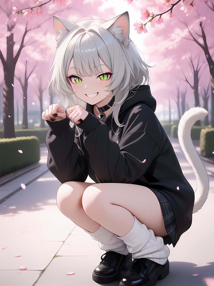 ame_nyas's tweet photo. Meow!🌸 Cherry blossoms got me hyped! Did I nail the cute gyaru pose like my idol?😆 A future top model can do this easily✨ #AIart #Ame #catpose #AIgen https://t.co/YmYNkBx2If