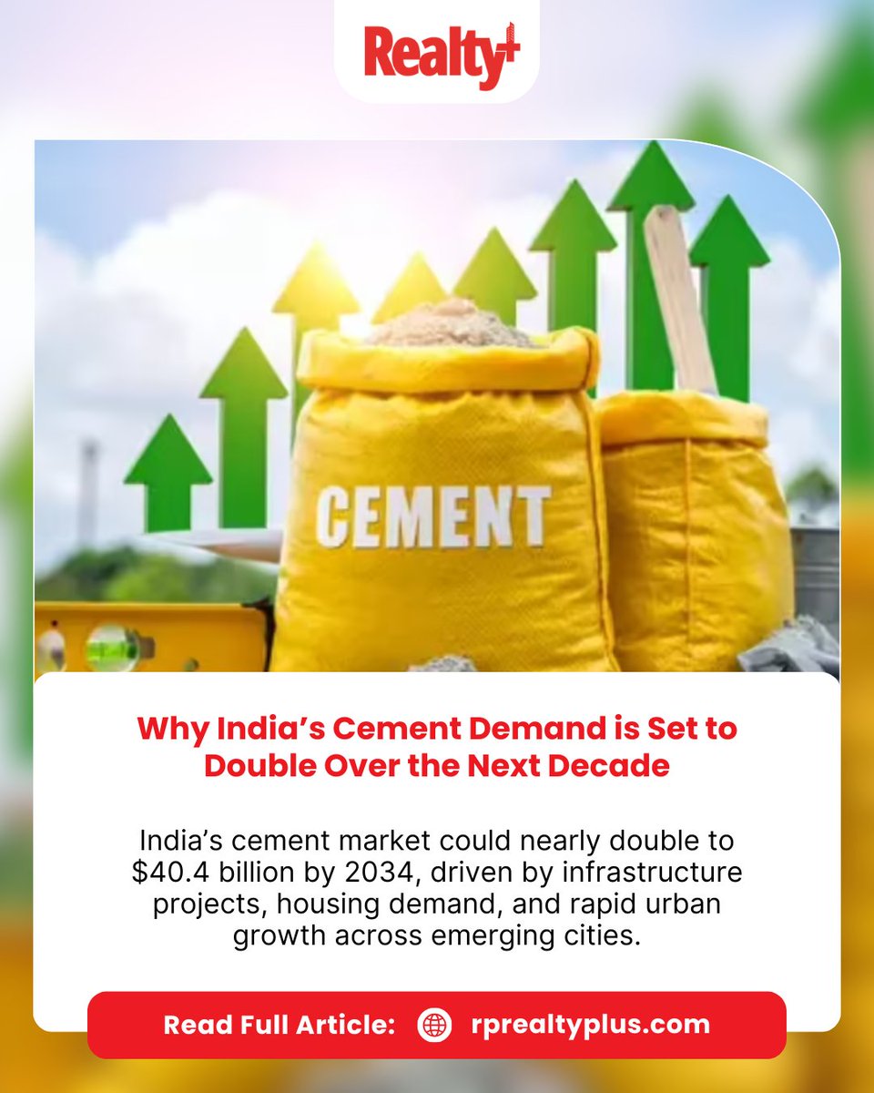 RPRealtyPlus's tweet image. India’s cement demand is expected to surge significantly over the next decade, driven by large-scale infrastructure projects, housing demand, &amp;amp; rapid urbanisation across the country.

Read more:
rprealtyplus.com/news-views/why…

#CementIndustry #ConstructionSector #InfrastructureGrowth