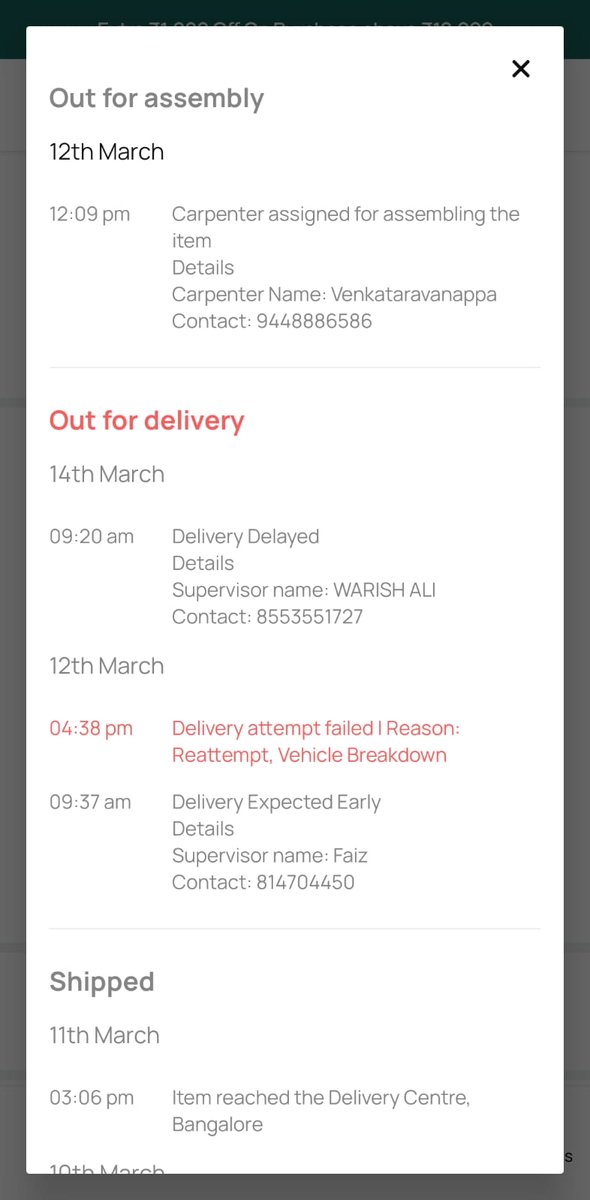 Tejas_Naik9's tweet photo. @Pepperfry Customer care team did call and delivery has been assigned today.

Called the delivery partner Ali, he said- he will deliver. I shall update the status later. Thanks! https://t.co/NyvrHyS4pC