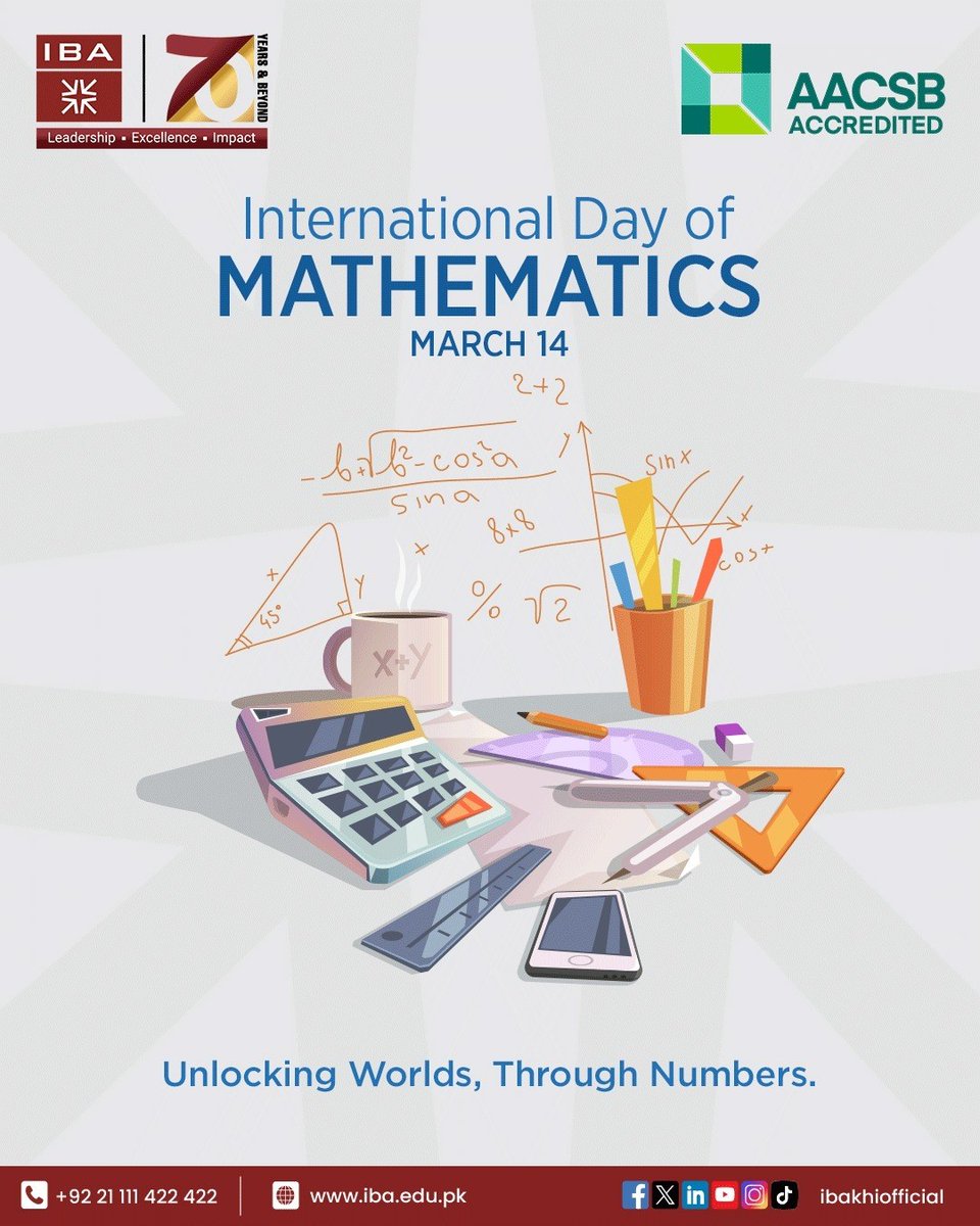 ibakhiofficial's tweet image. Unlocking Worlds Through Numbers

At IBA, we celebrate the power of mathematics to shape ideas, solve challenges, and open doors to endless possibilities. Happy International Mathematics Day!

#IBAKarachi #AACSB #InternationalMathematicsDay #MathematicsInAction #Leadership