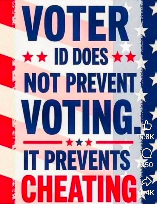 Johnnystill1's tweet photo. It's common sense election security, not racist or 'Jim Crow 2.0.' Even most Democrats support it (polls show 70%+) Although 100% of Senate Democrats do not. Secure elections protect EVERY vote! #VoterID #ElectionIntegrity #StopCheating https://t.co/1HGHVxtdYn