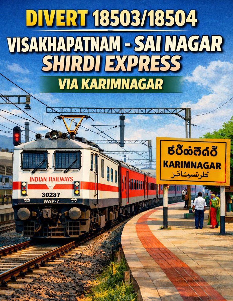 NTForum1's tweet photo. @kishanreddybjp @bandisanjay_bjp 

Proposal to divert 18503/18504 Visakhapatnam–Sainagar Shirdi Weekly Express via Peddapalli–Karimnagar–Nizamabad line is pending since 2017. This will give direct connectivity to Visakhapatnam &amp; Shirdi for Karimnagar, Jagtial, Korutla, Metpalli https://t.co/VbZpCnd7cM