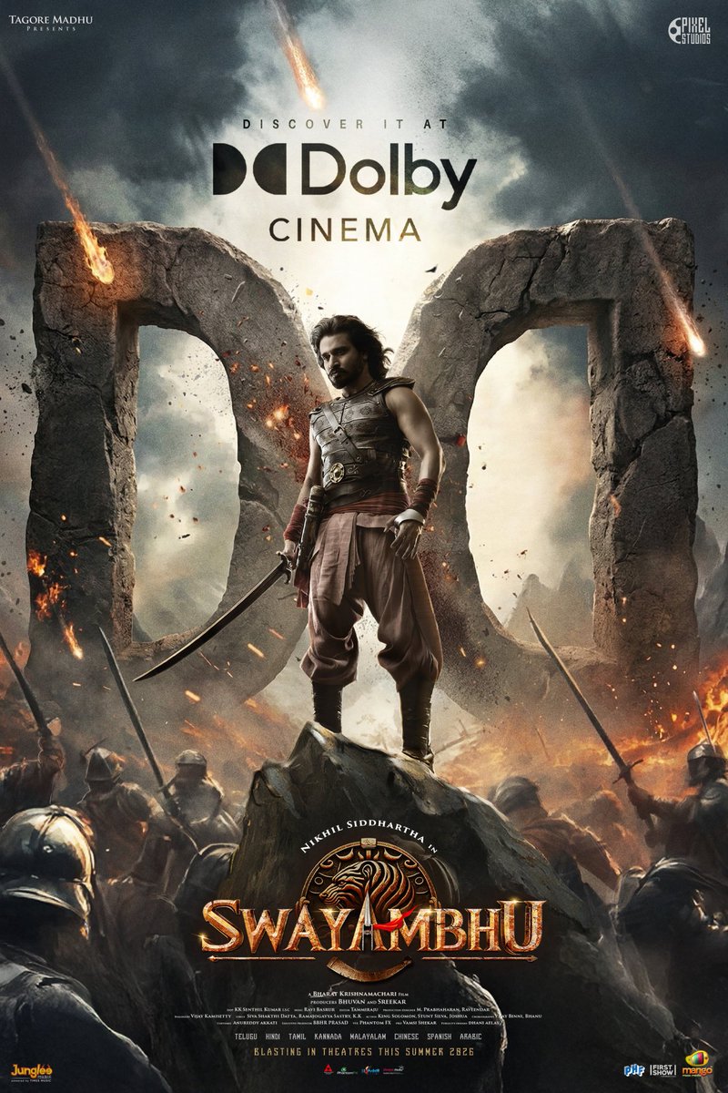 BigtvCinema's tweet photo. Experience the scale, intensity, and spectacle of the EPIC WORLD of #Swayambhu in Dolby Cinema soon!...🔥🔥🔥
#NikhilSiddhartha #ActorNikhil #NabhaNatesh #Samyuktha #Samyukthamenon #AlluCinemas #Tollywood #tollywoodactress #entertainment #Bigtv #BIGTVCinema https://t.co/51Kvg2AxHO
