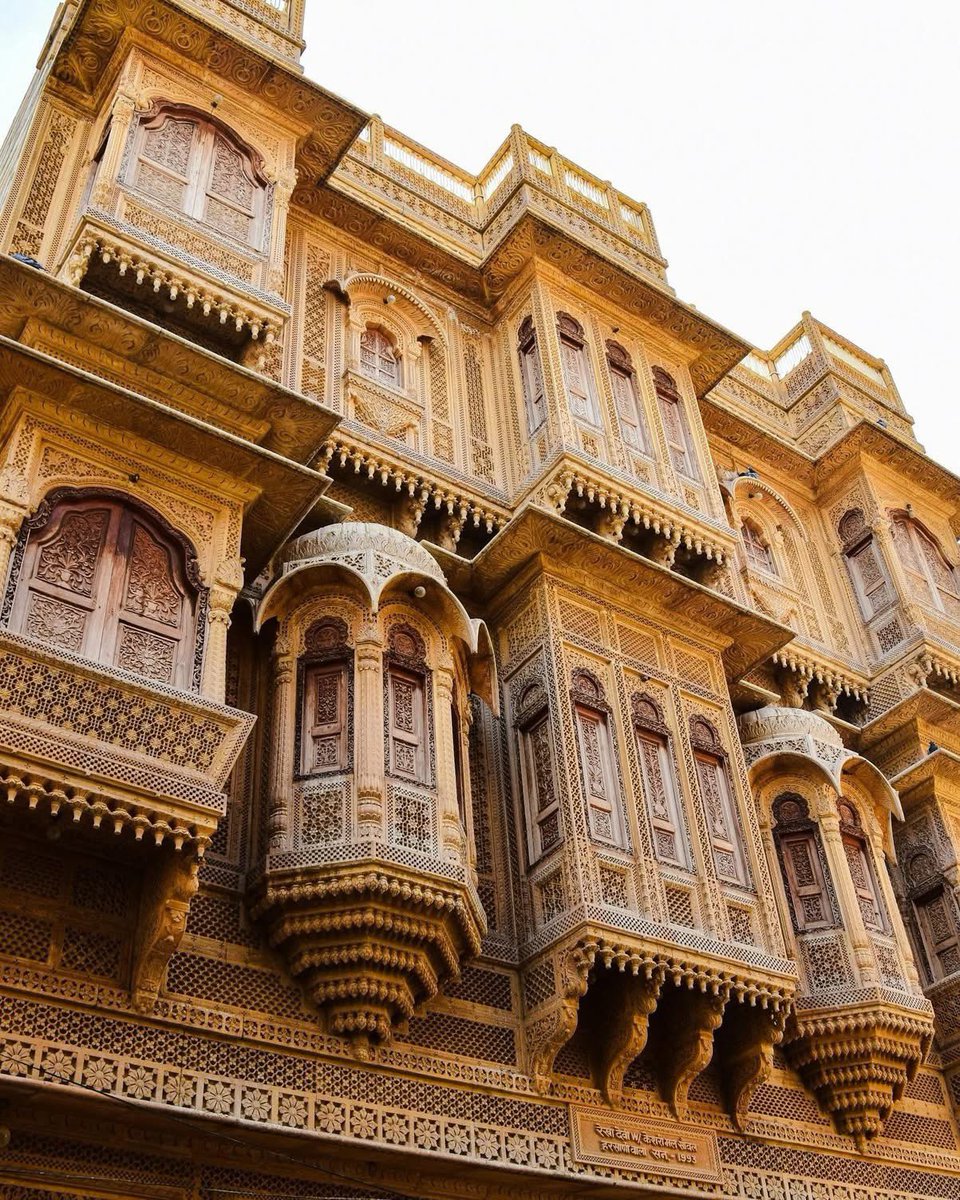 Looks like wooden lace... but it's stone. This breathtaking facade in Jaisalmer, India.