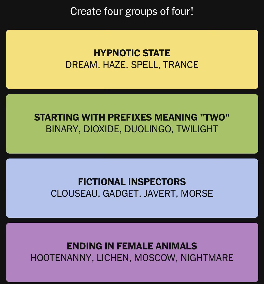 ComicBrook's tweet photo. .@nytimes Connections is so gay. 75% of these categories are redickulous. https://t.co/dvmMXxExI8