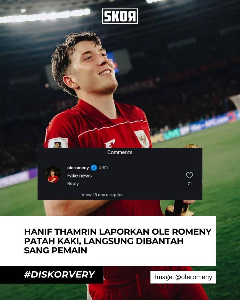 skorindonesia's tweet image. Ole Romeny sudah membantah sendiri kabar bahwa dia patah kaki dan akan melewatkan FIFA Series Maret 2026 bareng timnas Indonesia ya skorer. #oleromeny #timnas #indonesia
