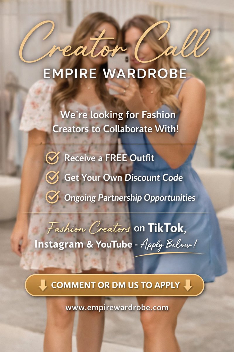 empirewardrobe2's tweet photo. 🚨 We’re looking for creators.

Empire Wardrobe is opening a Creator Collaboration Program.

✔ Free product opportunities
✔ Affiliate commissions
✔ Paid collab potential
✔ Micro-creators welcome
Apply here 👇
 https://t.co/glzBZEu96P
#influencers #UGC #contentcreator #fashioncreator #tiktokcreator