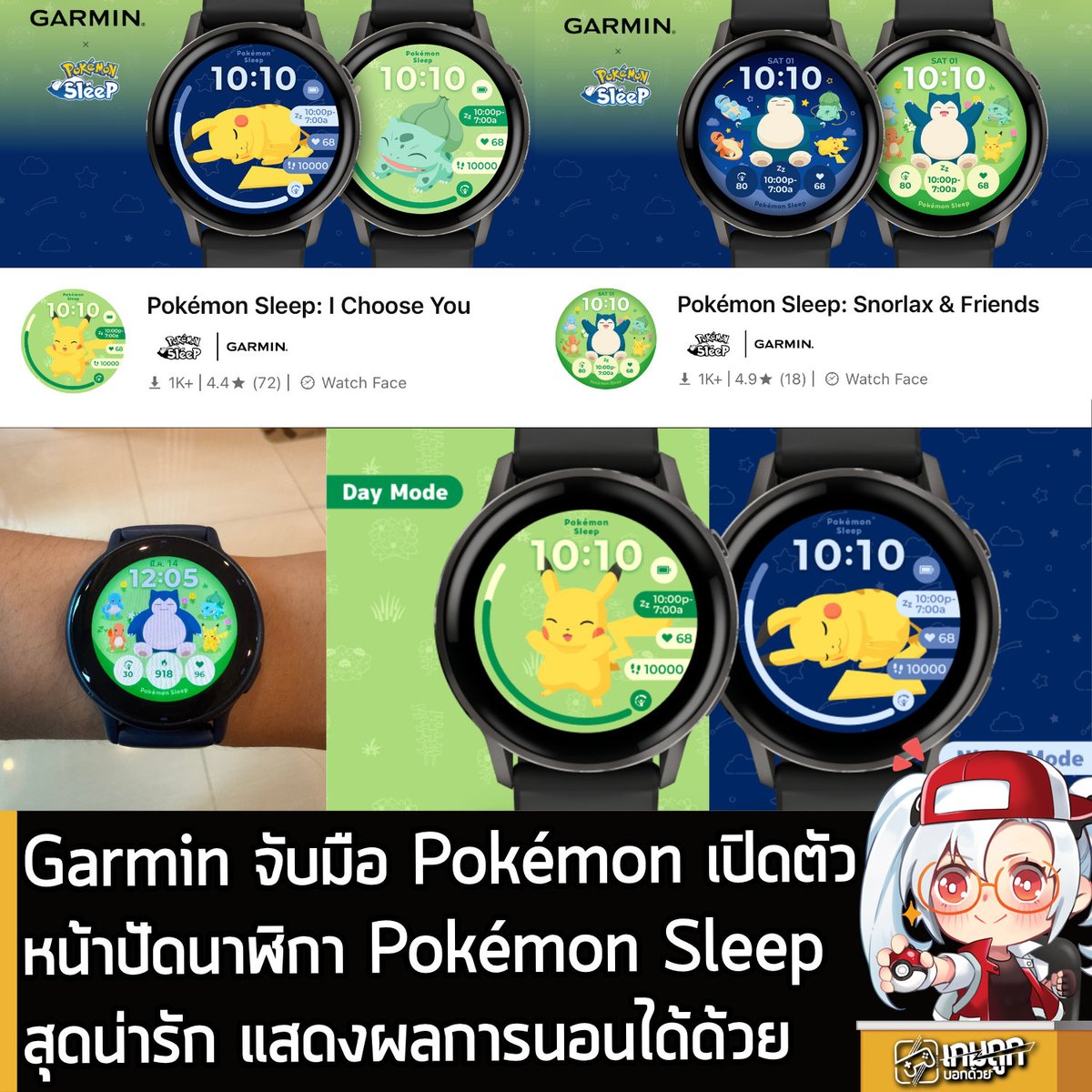 [News] Garmin จับมือ Pokémon เปิดตัวหน้าปัดนาฬิกา Pokémon Sleep สุดน่ารัก แสดงผลการนอนได้ด้วย
.
สำหรับคนใช้ Garmin และเป็นแฟน Pokemon Sleep น่าจะถูกใจสิ่งนี้นะครัช  เพราะ Garmin เพิ่งปล่อยหน้าปัดนาฬิกาคอลเลกชันพิเศษ "Pokémon Sleep: I Choose You"