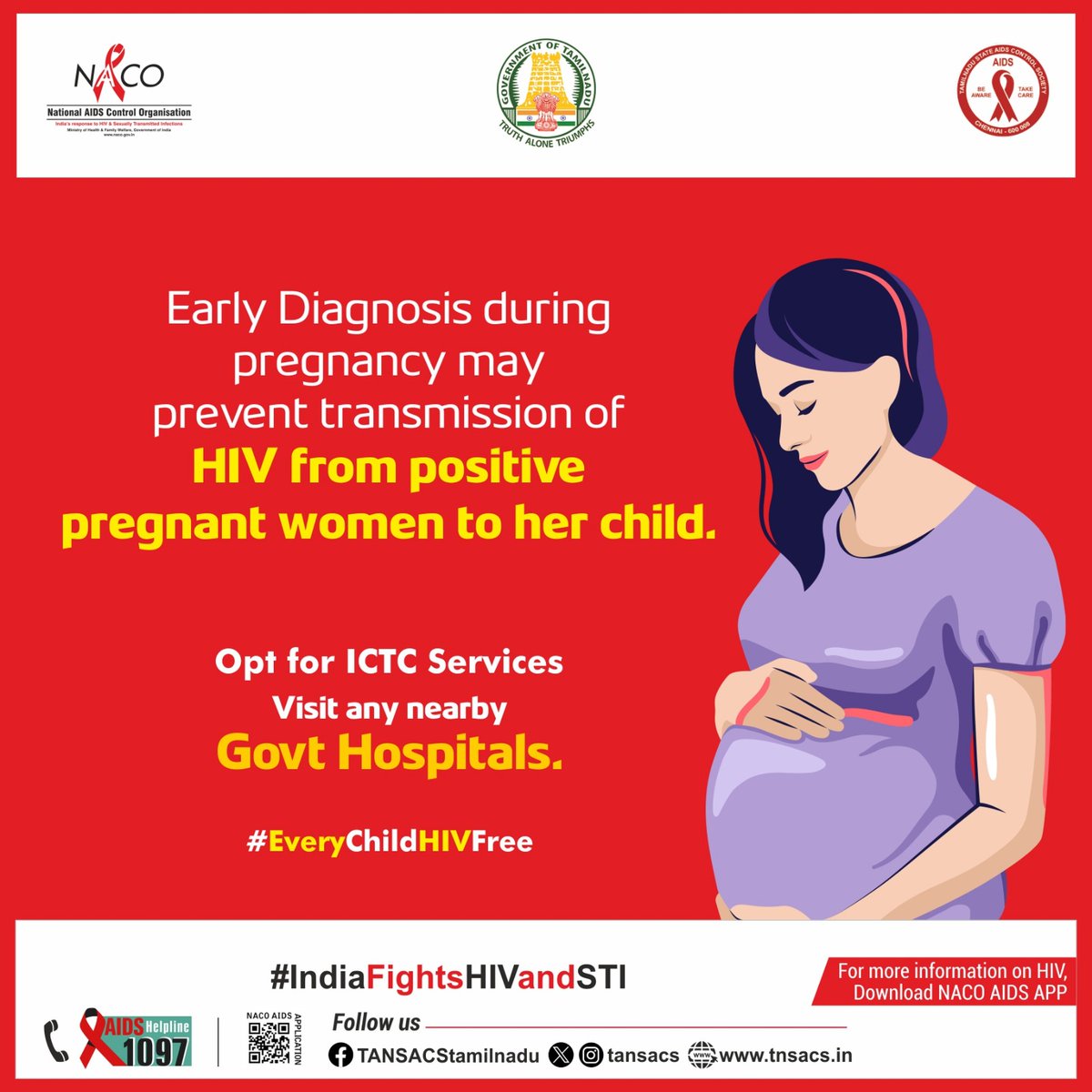 tansacs's tweet image. Let’s make the next generation HIV-free ✨! Opt for Integrated Counselling &amp;amp; Testing Centre (ICTC) services from govt. hospitals 🏥 during pregnancy 🤰 to prevent HIV transmission 🎗️ from mother to child.
#IndiaFightsHIVandSTI #HIVAIDSAwareness #EveryChildHIVFree #HIVAwareness