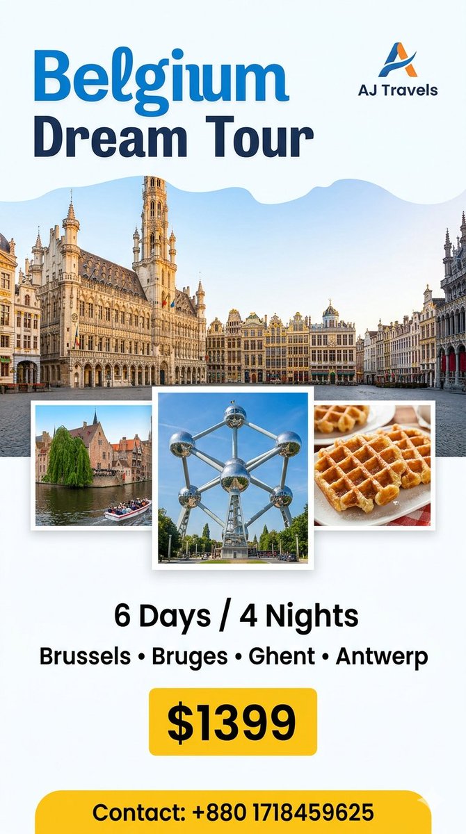 Adityadas84's tweet photo. ✈️ Explore the Heart of Europe – Belgium!
Travel with WanderNest Travels and experience medieval cities, chocolate streets, and romantic canals.
Belgium Discovery Tour – 5 Days / 4 Nights

🔥 Special Offer: $1,199 per person
#BelgiumTour
#VisitBelgium
#EuropeTravel
#BrusselsTrip https://t.co/vVBDGphtmX