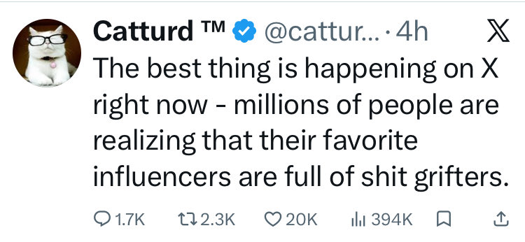 Far right influencer admits they are full of shit and a grifter.