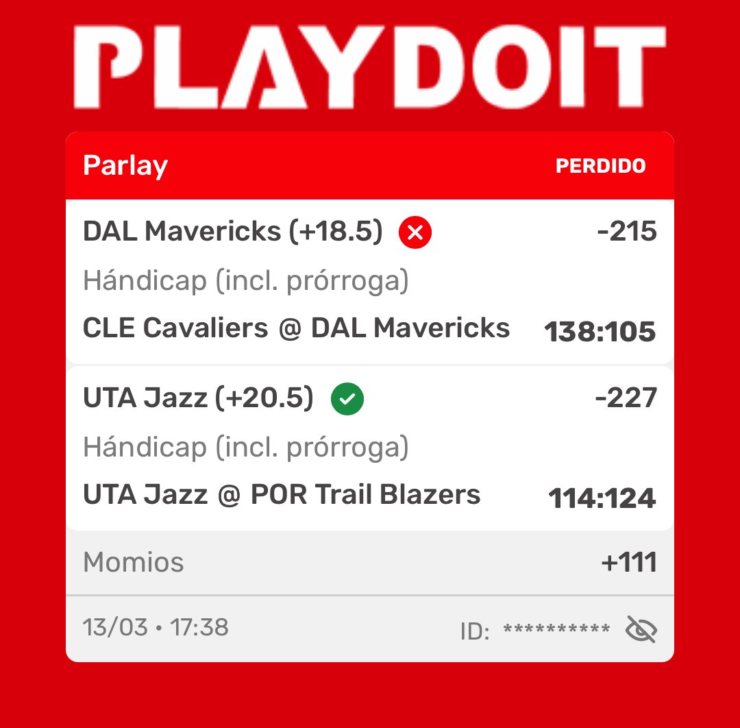 ParlaysDeAlex's tweet image. Parlay (+111) ❌
DAL +18.5 no cubre (105–138)
UTA +20.5 ✅ (114–124)

Seguimos con stake plano (3u). Mañana más.
#MFFL #TakeNote #NBA

Apuesta responsable | +18 | No es consejo financiero | #ParlaysDeAlex