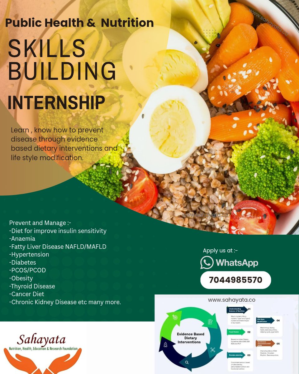 #PublicHealth and #Nutrition be a public health nutritionist to prevent and manage disease in a sustainable manner. Apply whatsapp us at 7044985570. #SkillDevelopment #Internship