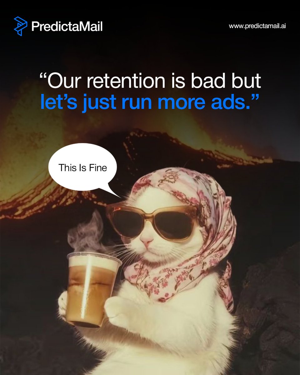 predictamail's tweet image. Email marketing exists… but let’s just run more ads.

Running more ads won’t fix bad retention. Email marketing will.

#debutify #predictamail #shopifystore #shopifybusiness
