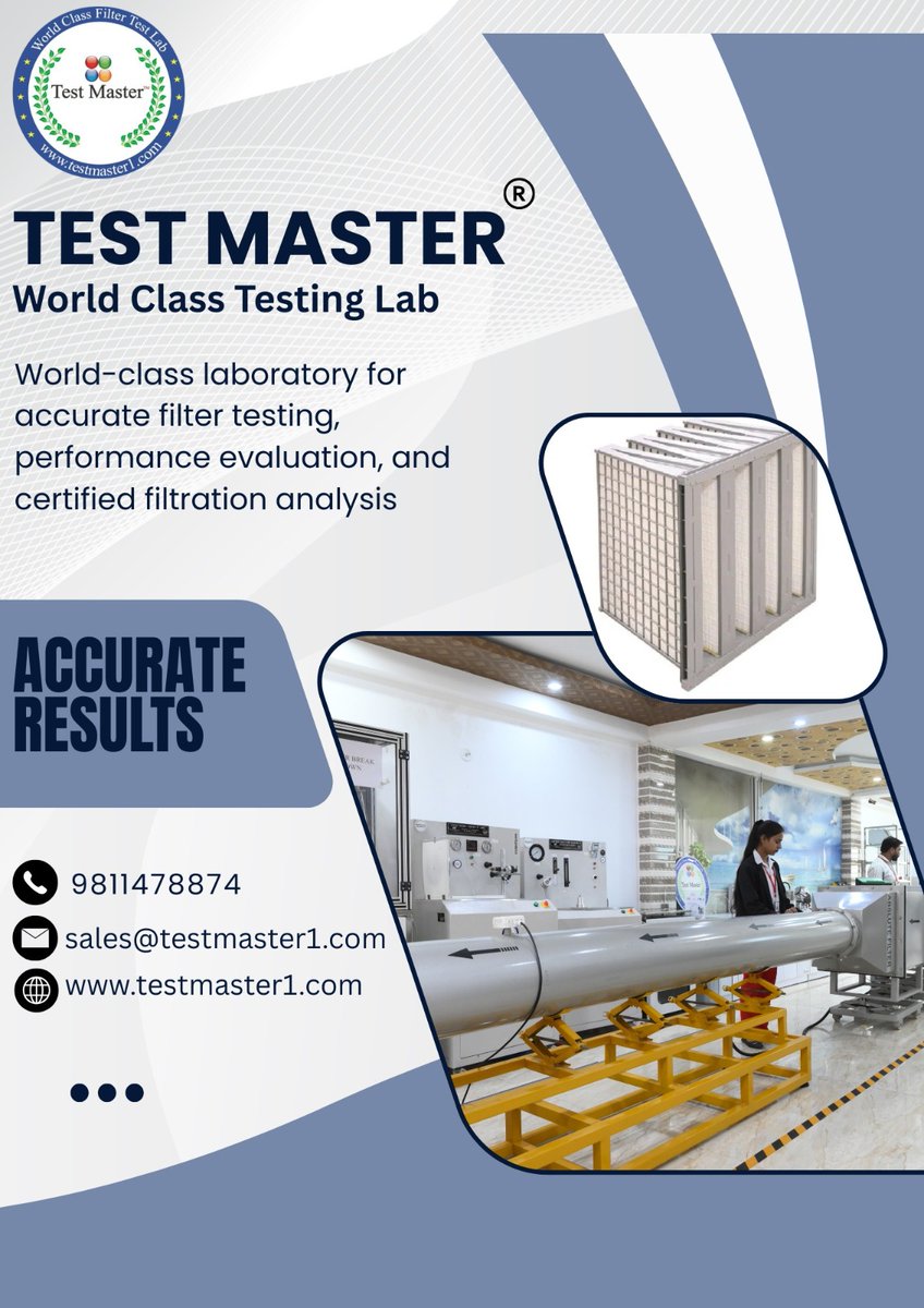 Test__Master1's tweet photo. This clean and professional template highlights Test Master® – World Class Testing Lab, showcasing its expertise in advanced filtration testing and certified laboratory analysis.
Contact us
📱 +91 9811478874
📧 sales@testmaster1.com
🌐 https://t.co/AMiaHlZ9J6 https://t.co/ElyDAy5usx