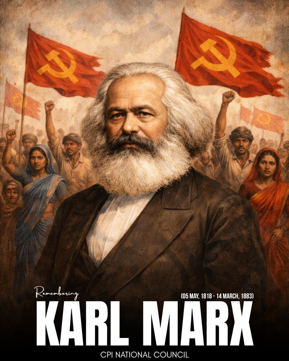 On the death anniversary of Karl Marx, CPI pays homage to the greatest philosopher of modern times and guide of the working people across continents.

His ideas continue to inspire struggles for equality and justice.

Red Salute to Karl Marx.