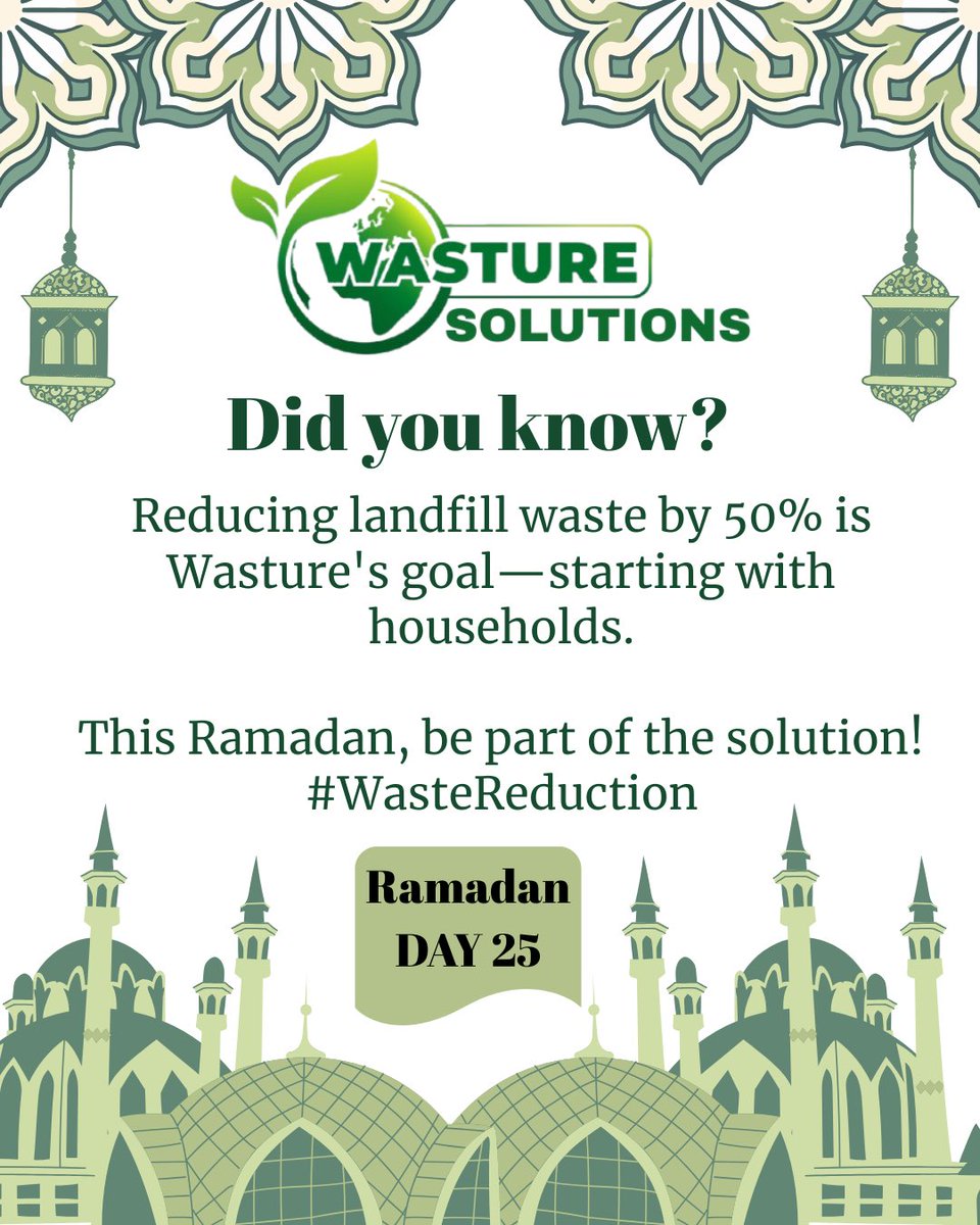 wasture360's tweet photo. 🌙 Ramadan Day 25
Wasture aims to reduce landfill waste by 50%.
It starts with 500+ households taking action.
This Ramadan, be part of the solution.
♻️ #WasteReduction #EcoRamadan
#WasteManagement
#SustainableCommunity https://t.co/hxjyE1YEKJ