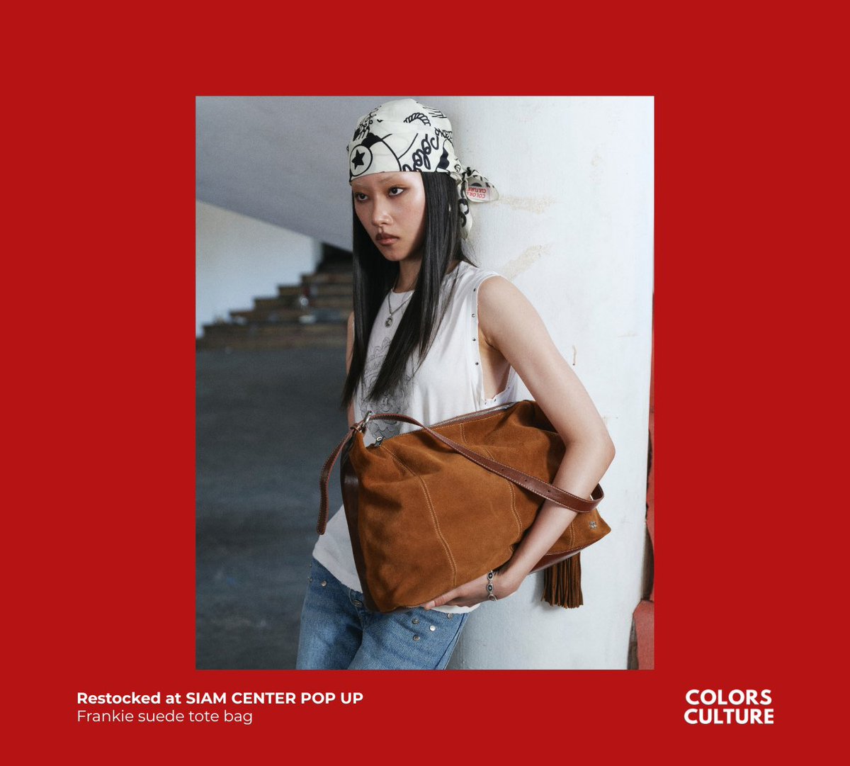 culture_colors's tweet photo. Back in stock at our POP-UP 🩵
Now available again at our Siam Center POP-UP:
• Axis Bag
• Pillow Blanket
• Suede Vest
• Denim Shirt
• Frankie Suede Tote Bag

See you there.
#ColorsCulture https://t.co/2lIsvJmQA5