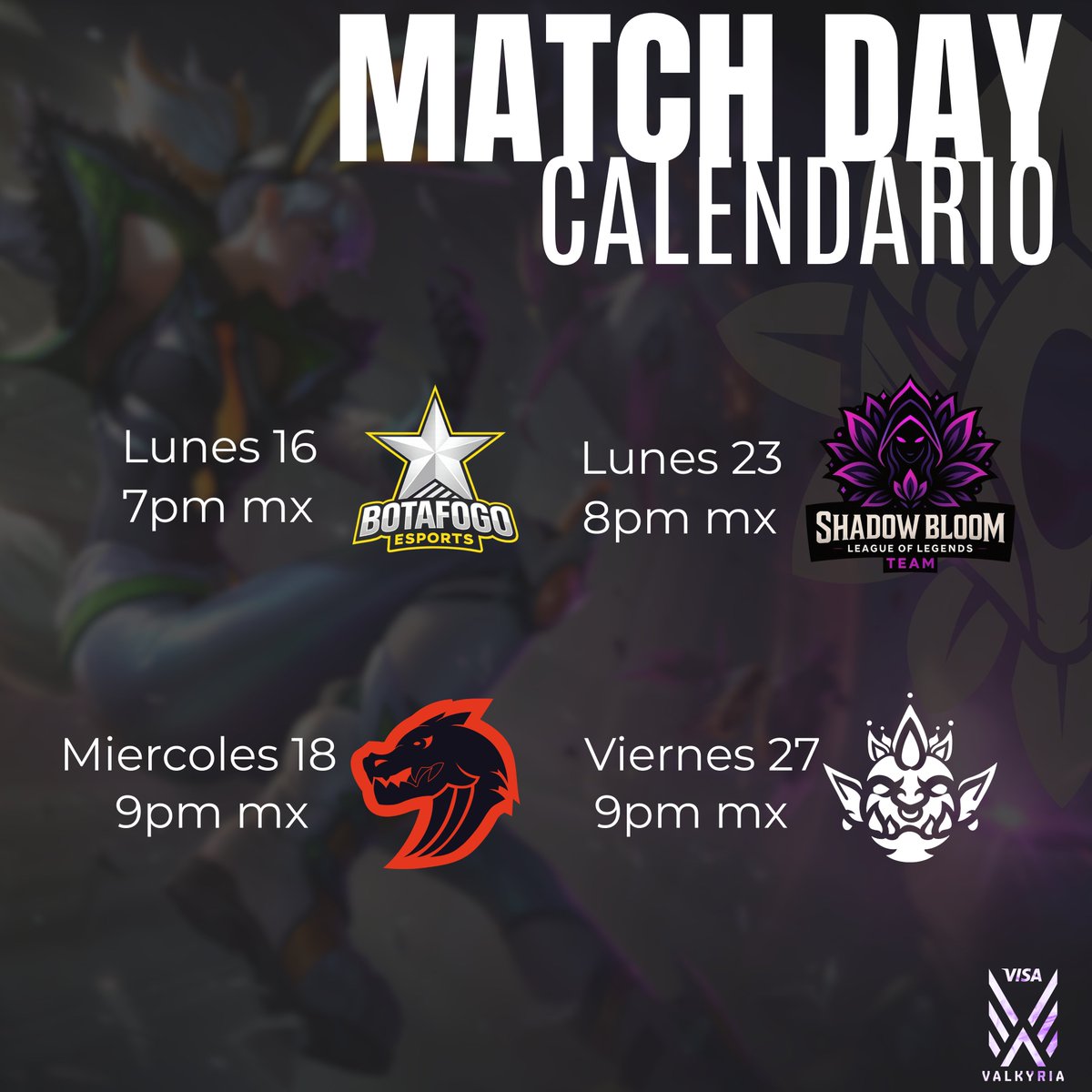_NCGEsports's tweet photo. Nuestras jugadoras ya conocen el camino a la victoria. ⚔️✨

Este es el calendario oficial de NCG para @LigaValkyria 
Marquen las fechas en su agenda porque venimos a dejarlo todo en la grieta. 💜

#GONCG #NCGEsports #LeagueOfLegends #lolesports #VisaValkyria #VisaGaming https://t.co/bbwWywRkP4