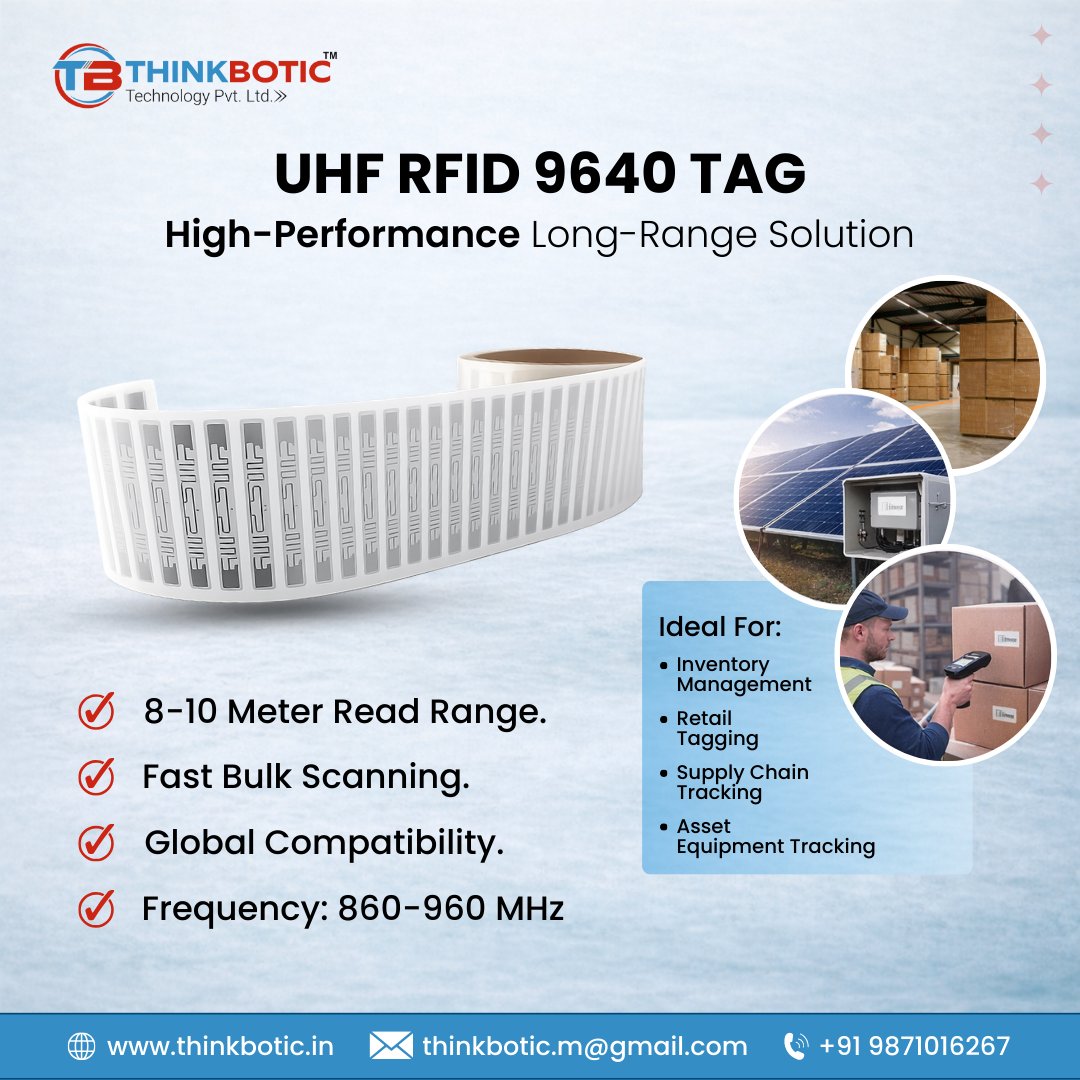 thinkbotic14760's tweet image. Boost tracking efficiency with UHF RFID 9640 Tag 📡
✔️ 8–10m Read Range
✔️ Fast Bulk Scanning
✔️ 860–960 MHz
Perfect for Inventory, Retail Tagging, Supply Chain &amp;amp; Asset Tracking.
#RFID #UHFRFID #InventoryManagement #SupplyChain #Thinkbotic