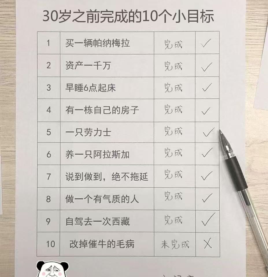 我也是给自己30岁定的目标，除了最后一个都完成了