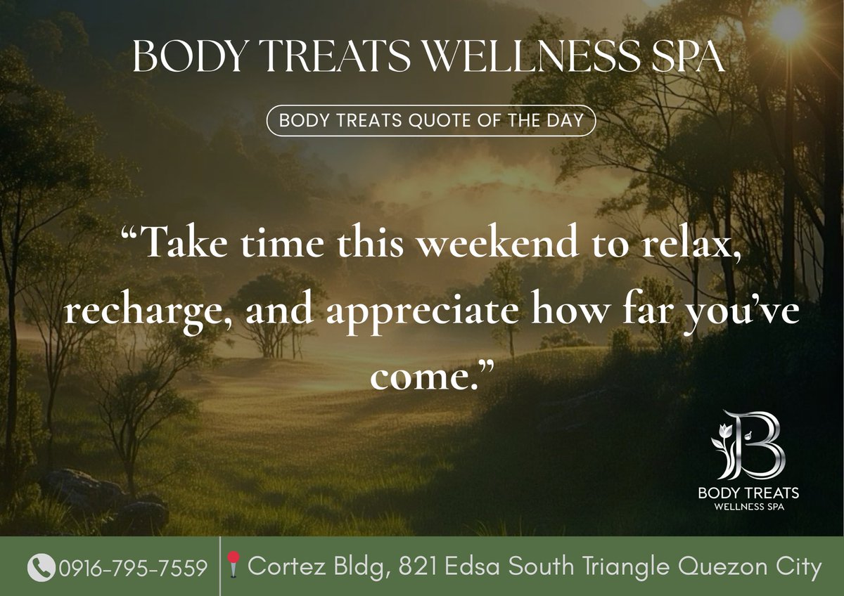 bodytreatsQC's tweet image. Saturday is the perfect reminder to slow down, take care of yourself, and enjoy the moment. A relaxed mind and body are the best way to start the weekend.

#SaturdayVibes #RelaxAndRecharge #BodyTreatsWellnessSpa