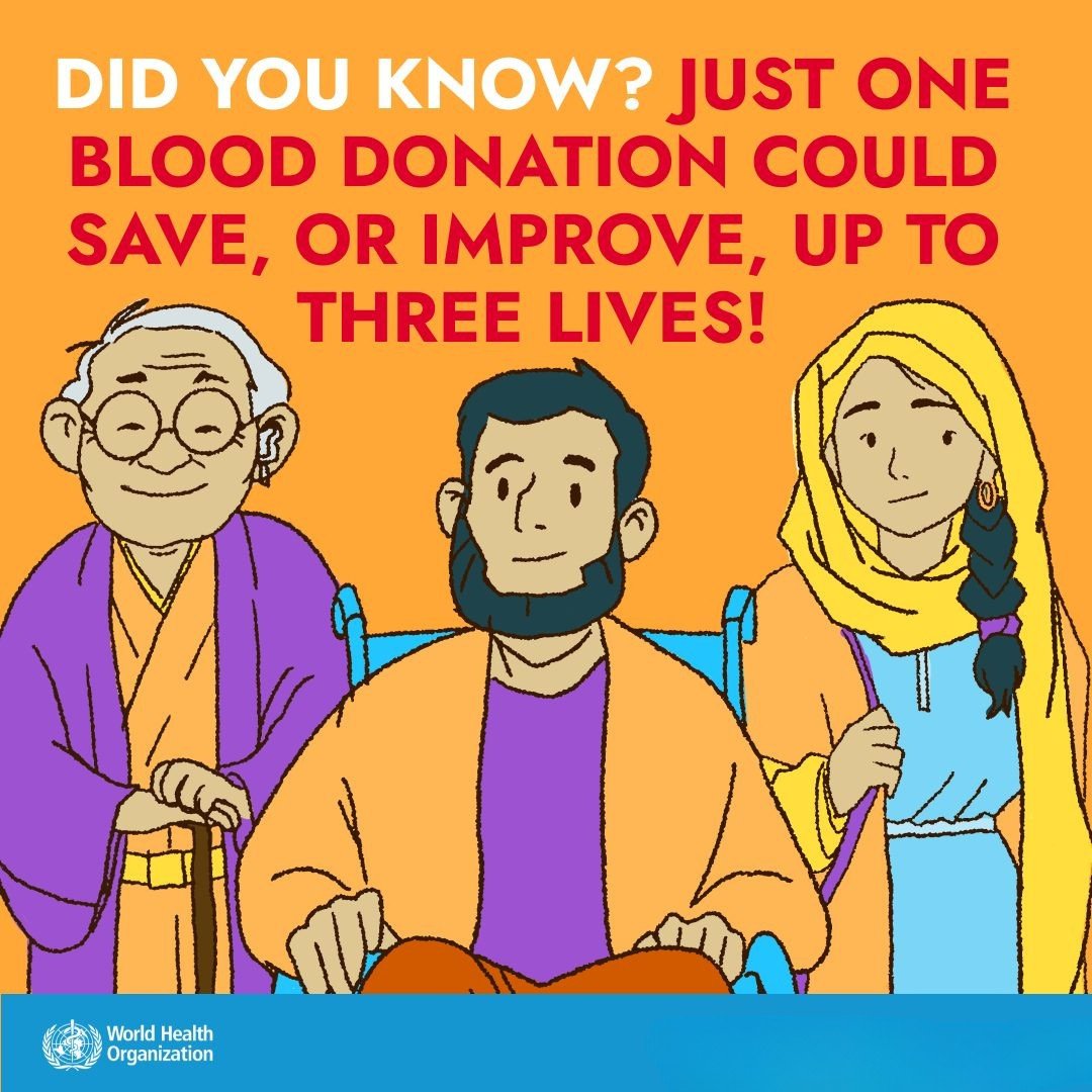 🩸 Did you know: 1 blood donation can save up to three lives? 

Blood transfusion saves lives and improves health, but many patients requiring transfusion do not have timely access to safe blood.