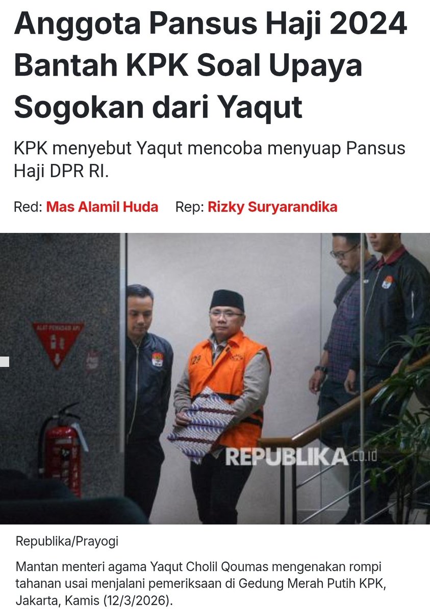 dwioktariyadi's tweet photo. Para anggota Pansus Haji 2024 dari Achmad Baidowi (PPP), Ledia Hanifah Amalia (PKS), Saleh Partaonan Daulay (PAN) sampai Marwan Dasopang (PKB) yg tanda kutip kubu yg paling getol Pansus Haji 2024 aja membantah pernyataan KPK tersebut.

Bahkan hal senada jg pernah dibantah Nusron Wahid (Golkar) yg menjadi Ketua Pansus Haji 2024 lalu.

Dagelan kontruksi hukum apalagi yg dimainkan KPK ya ini?