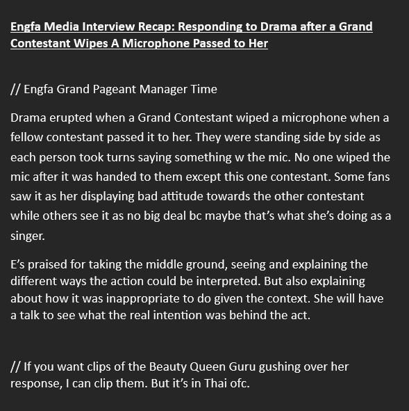 LC357292's tweet photo. Engfa Media Interview Recap: Responding to Drama after a Grand Contestant Wipes A Microphone Passed to Her

ALLAROUND SENSATION ENGFA14 
#อิงฟ้ามหาชน #EngfaWaraha https://t.co/gDoPxvg40j