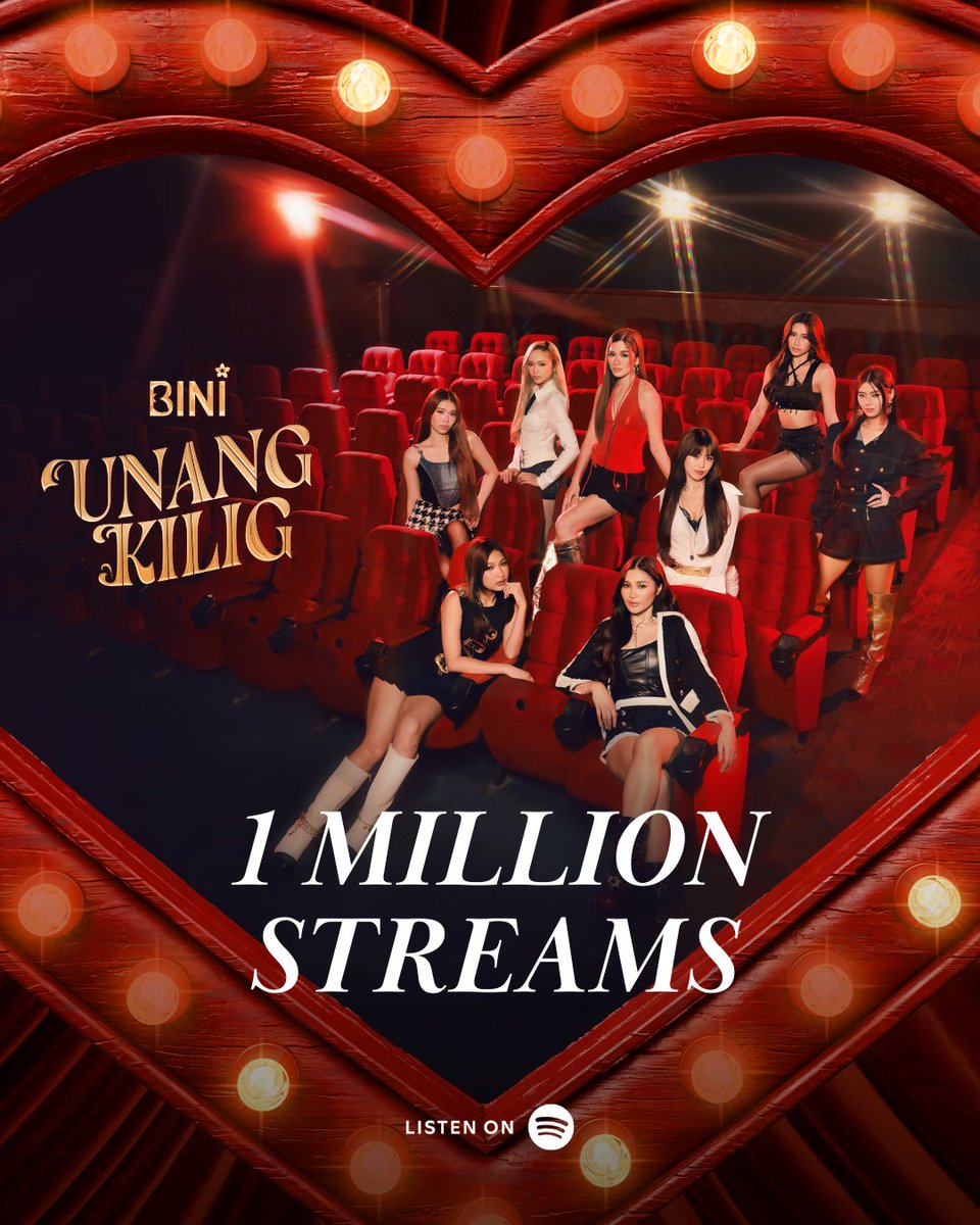 BINI_ph's tweet photo. Walang tulad sa tamis ng 1 MILLION Streams on Spotify! 🎭🥳

Keep streaming 'Unang Kilig' on @spotify here!
🔗https://t.co/PFu74QPvuC

#BINI #BINI_UnangKilig https://t.co/zLlV8ct1Fz