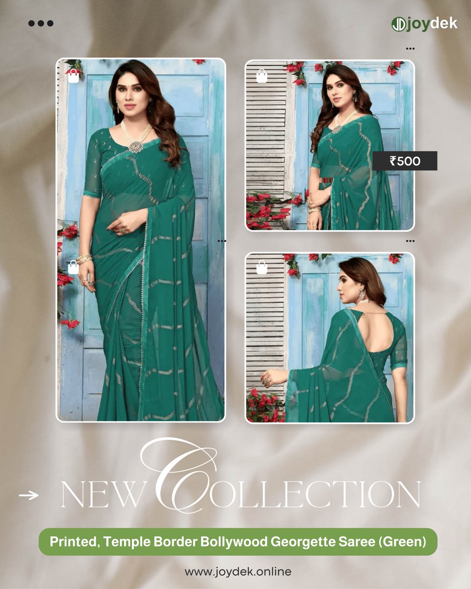 JoydekIndexing's tweet photo. Turn heads with this stunning printed temple border georgette saree from our new collection. A perfect blend of elegance and modern style. ✨

 #NewCollection #SareeFashion #BollywoodLook #IndianEthnic #SareeTrend #StylishSaree #EthnicStyle #FashionInspo #LadiesFashion #Joydek https://t.co/nm2XJxUR7k